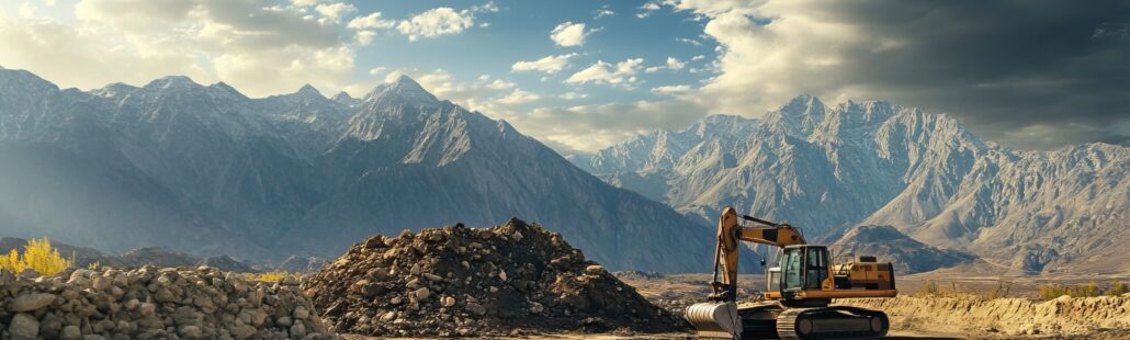 Excavator in Mountainous Landscape